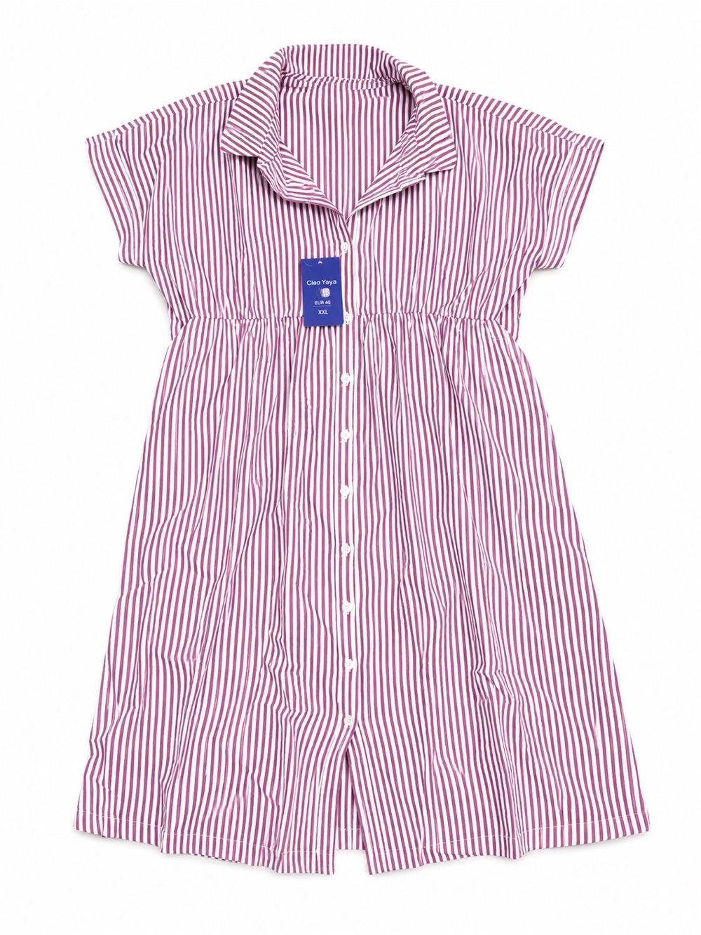 Casual Striped  Red Button-Front dress with Collar